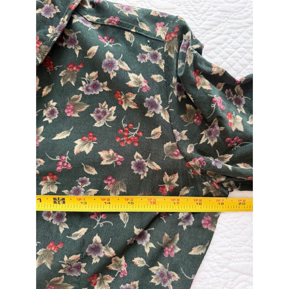 Vintage Susan Bristol Floral Pinwale Corduroy Maxi Dress Green Drop Waist 12 - Picture 10 of 16
